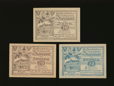 Itävalta Notgeld 10, 20, 50 Heller, Ziersdorf 1920