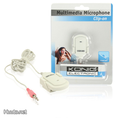 König Clip-on mikrofoni, 1.8m, 3.5mm, valkoinen *UUSI*