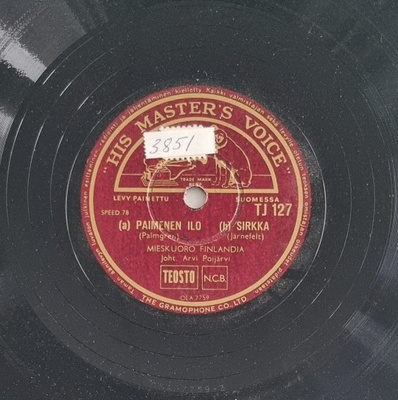 Savikiekko 1939 Mieskuoro Finlandia His Masters Voice TJ 127