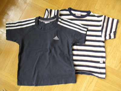 ADIDAS sininen + KIVAT  raidallinen T-PAITA koko 100 , 2 kpl