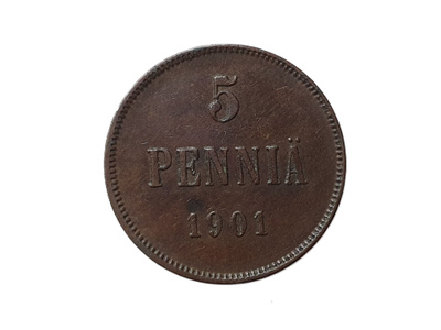 5 penniä 1901- hyväkuntoinen!