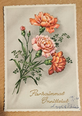 kukkakortti, neilikoita, kulkenut 1962