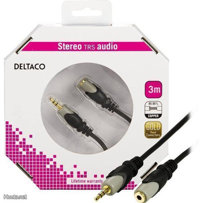 Deltaco 3.5mm u-n äänikaapelin jatkojohto, kullattu, 3m UUSI