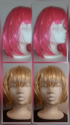 2x peruukki neon pinkki ja kullanvärinen