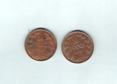 10 penniä 1916, 2 kpl. Suomi.