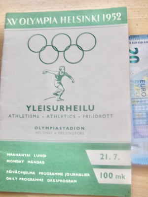 VANHA Ohjelma Helsinki 1952 Olympia Yleisurheilu  21.7.1952