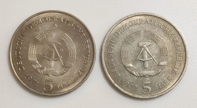 Itä-Saksa 2 x 5 Mark 1971 - 1972