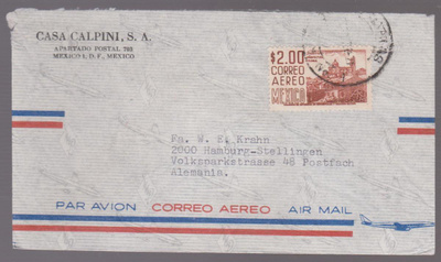 MEKSIKOSTA AIR MAIL KUORI HAMPURIIN VANHA KOHDE LEIMA EPÄSEL