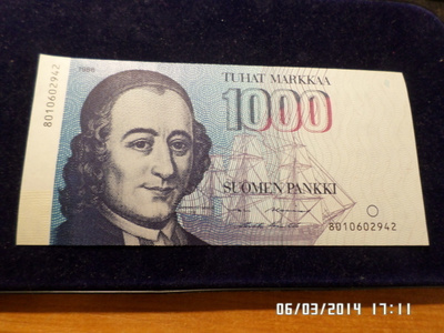 1000 mk 1986  Ilman Litt.  8010602942  ALE /Pun  taittamaton