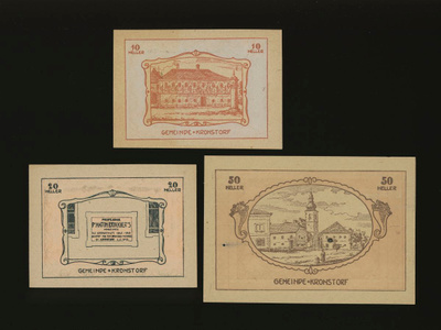 Itävalta Notgeld 10, 20, 50 Heller, Kronstorf 1920
