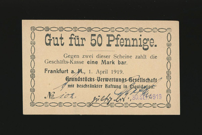 Saksa Notgeld 50 Pfg, Frankfurt a. M. 1.4.1919