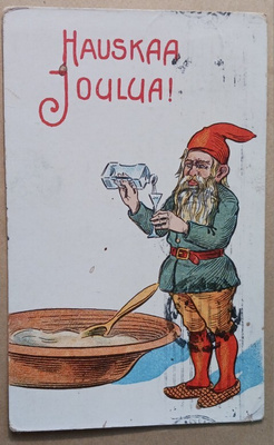 Tonttu ottaa snapsit ennen joulupuuroa, p. 1916 + sensuuril.