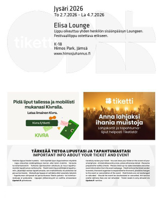 Himos Jysäri To 2. - La 4.7.2026 Lounge liput 2kpl