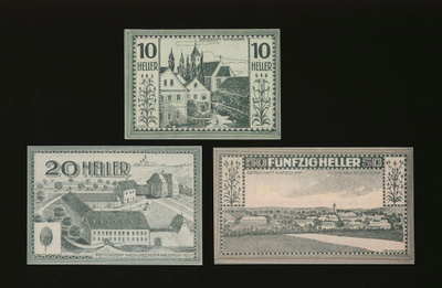 Itävalta Notgeld 10, 20, 50 Heller, Bodendorf 1920