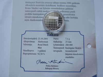 Alankomaat 1 guldenia 2001 Kuningatar Beatrix hopeaa