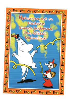°"HIPHURRAA, NYT ON TIEDOSSA...."-KORTTI /KARTO (Muumi)