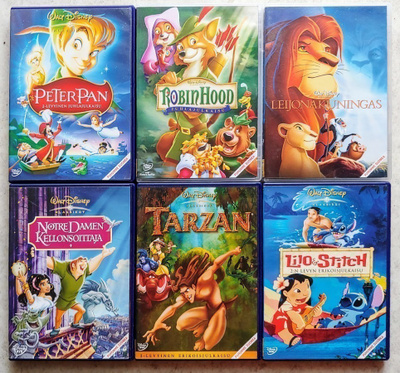 6 WALT DISNEY klassikkoa 1953–2002, siistit suomalaiset DVDt