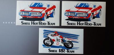 Shell Hot rod team ja  RR team moottoripyörä tarrat, 3 kpl