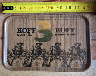 Koff 3 Olut .Vintage peltinen tuopin alusta 18×12Cm