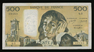 Ranska 500 Francs 4.1.1968.B, P156a VF