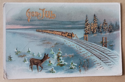 Höyryveturi ja juna tuovat Joulun, kauris p. 1948 Suomeen