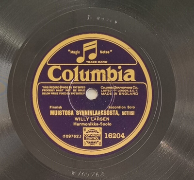 Savikiekko 1928 - Willy Larsen - Columbia 16204