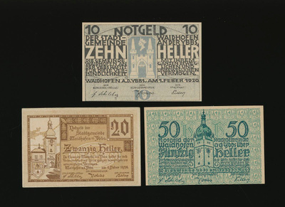Itävalta Notgeld 10, 20, 50 Heller, Waidhofen 1920