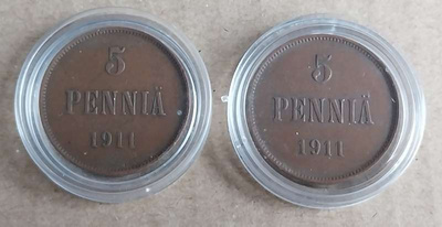 5 penniä 1911 - 2 kpl