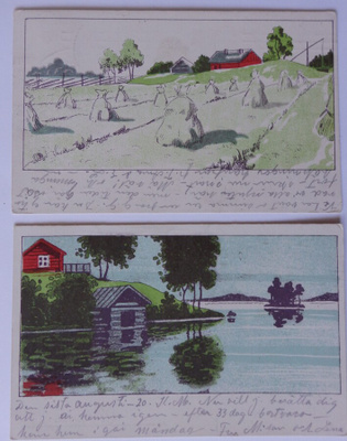 2 kpl Postikortteja 1920-luvulta, kesäisiä maisemia