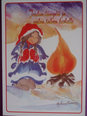 Anna Rinne tonttutyttö nuotion äärellä
