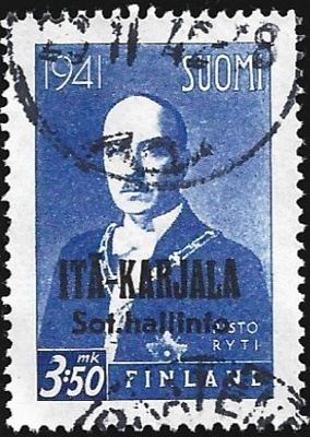 1941 Itä-Karjala Ryti 3,50 mk Normaali R leimattu LaPe 26 I