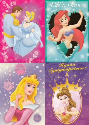 4 korttia Disney prinsessat