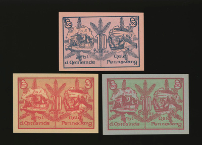 Itävalta Notgeld 10, 20, 50 Heller, Pennewang 1920