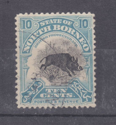 Pohjois Borneo 1909 10c merkki leimattuna.