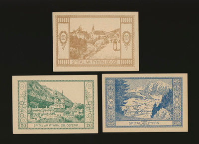 Itävalta Notgeld 10, 20, 50 Heller, Spital 1920