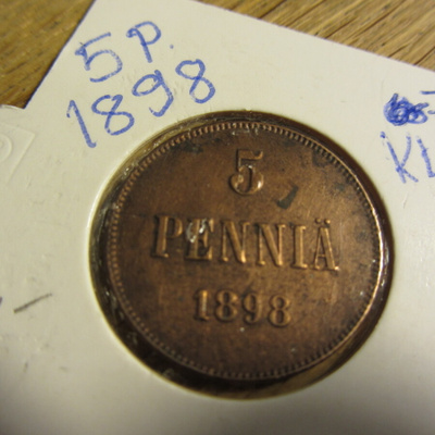 5 Penniä 1898 mahd. kl 7