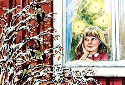 Tyttö ikkunassa Joulukortti