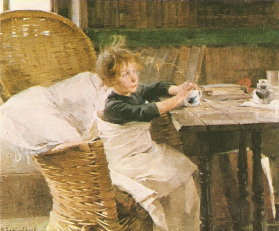 Helene Schjerfbeck : "Toipilas, v.1888" . Ei kulk.
