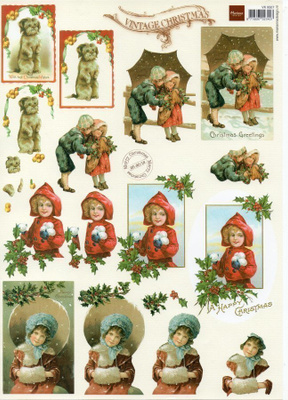 KORTTIKUVAT,3D (Vintage)°°JOULUN LAPSET & KOIRA°° /Marianne
