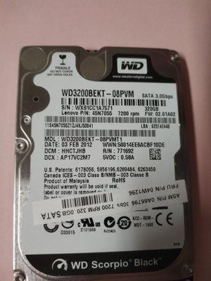 WD 320GB,Kovalevy kannettavaan tietokoneeseen.
