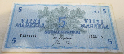 Seteli 5 mk Litt. B 1963 Suomen Pankki T1881151