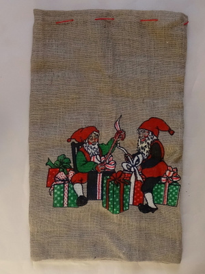 Retro ISO joululahjasäkki säkkikangasta - tontut