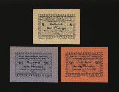 Saksa Notgeld 5, 10, 50 Pfg Penzberg 1917