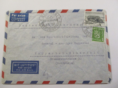 1952 Hki olympia 19.7. F lentopostikuori Saksaan