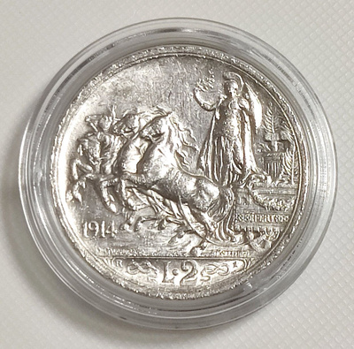 Italia 2 Lire 1914, Vittorio Emanuele III, hopeakolikko