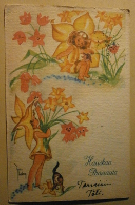 Kukkakeijut ja kissa, vanha Pääsiäispk, p. 1947
