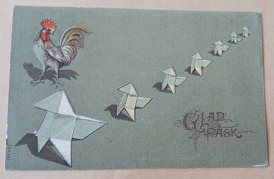 Kukko ihmettelee hyvin erikoisia tipuja (origami), p. 1907