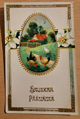munakehyksessä kanoja pääsiäiskortti, kulkenut käsipostissa
