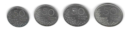 4 KPL 50 PENNIN KOLIKOITA 2KPL 1990 JA 2KPL 1991 KÄYTETTYJÄ