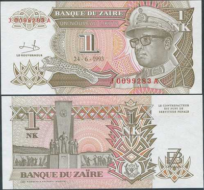 Zaire 1 Nouveau Likuta 1993 (P-47) UNC, Mobutu